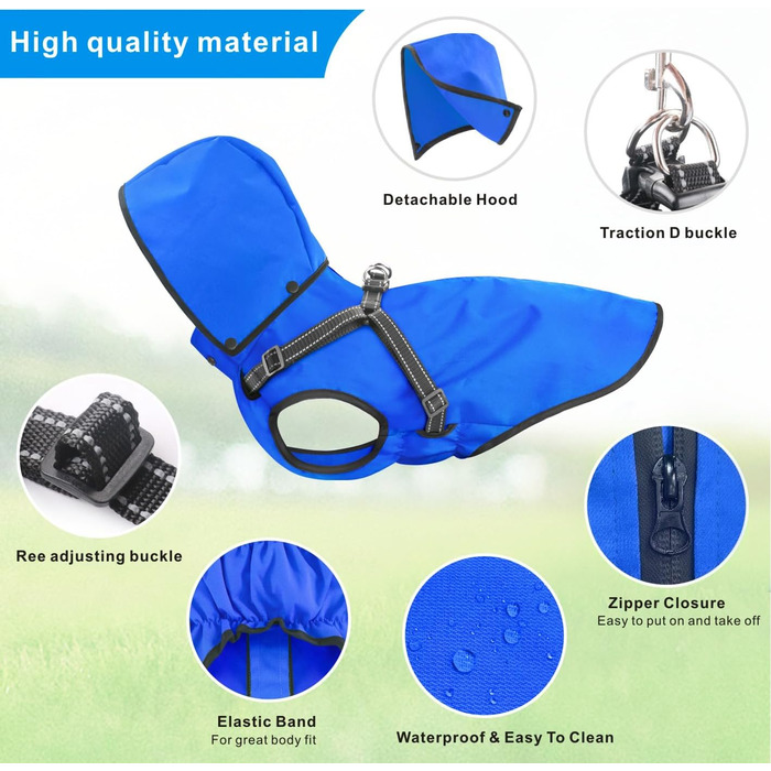 Водонепроникний дощовик для собак Mosucoir з капюшоном, великий та середній розмір, блакитний (L)