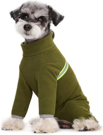 Зимовий одяг для маленьких собак: теплий зимовий пуховик, м'який фліс з світловідбиваючим блискавкою, комбінезон для цуценят, піжама для домашніх тварин, костюм, одяг (оливковий, розмір M)