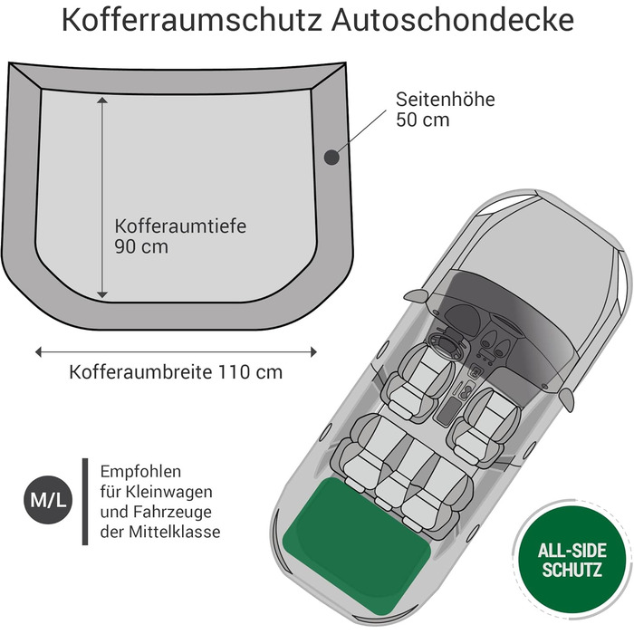 Захист для багажника Dr. Bark з підкладкою та захистом краю вантажного отвору, захист з усіх боків, миючий та гігієнічний - з бавовняної сумішевої тканини (M/L - 90x110 см, Чорний)