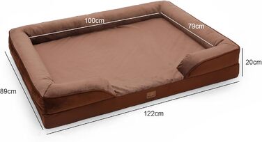 Ортопедичне ліжко для собак великих порід, ергономічне софа з піною у формі яйця, вологостійке неслизьке ліжко для собак 122x89 см, світло-сірий/коричневий L 122 x W 89 x H 17 см