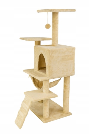 Багатоярусна кігтеточка Pet HOBBY бежева, 101-160 см, з будиночком та гамаком