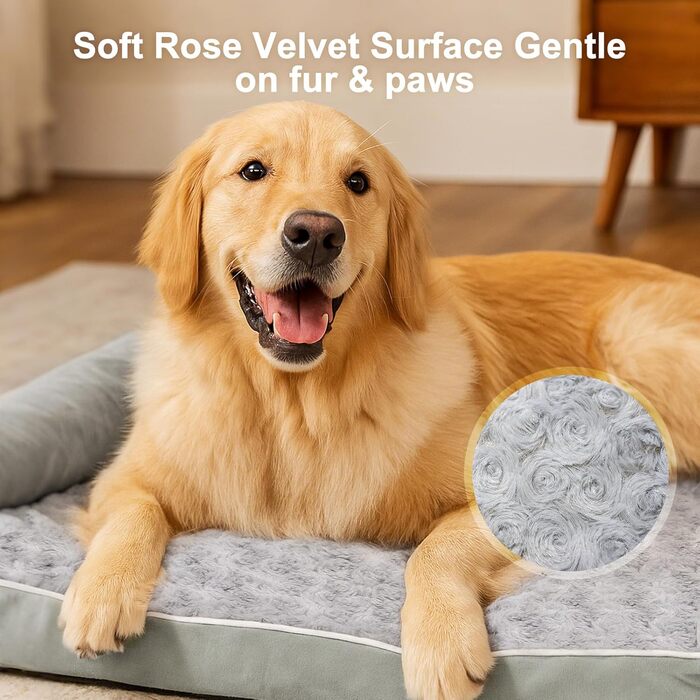 Ортопедичне ліжко для собак 90x65x18 см, сірого кольору - зручне собаче ліжко з бортиками, м'який дизайн з рожевими квітами, знімний та пральний чохол, неслизьке та водонепроникне покриття, підходить для собак середніх розмірів (L 90 x W 60 x H 18 см)