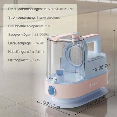 Набір для догляду за тваринами 7-в-1: Шерстьомашина, пилосос для шерсті та фен для собак та котів. Потужність 11000Pa, об'єм контейнера 2.5L, 3 режими потужності та температури. Тиха робота. Колір: блакитний.