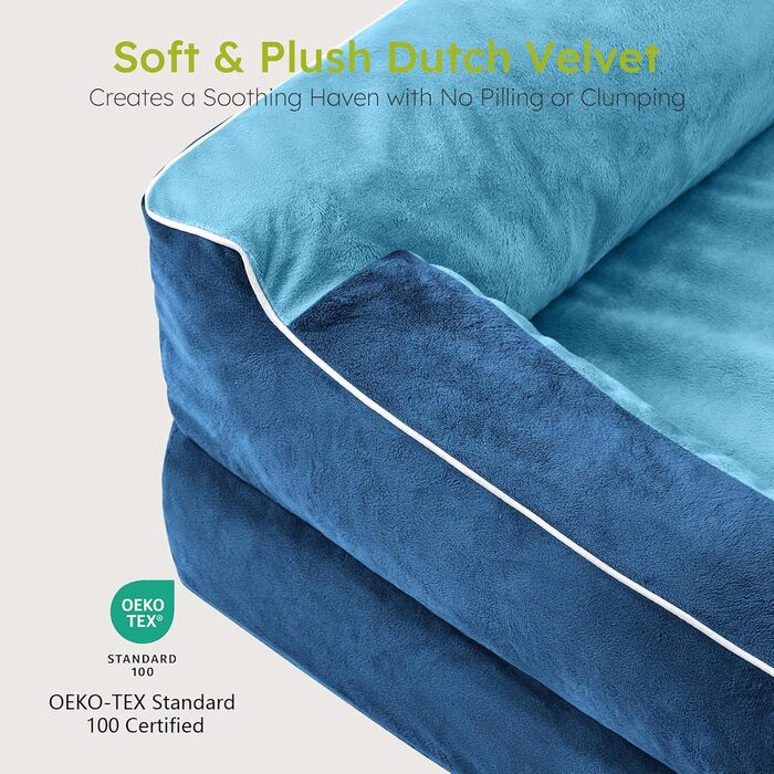 Ортопедичне ліжко для собак, 91x69 см. З іграшкою-кісткою, з охолоджуючого меморі-піни, миється, водовідштовхувальне, антиковзаюче, для великих собак, сірий (темно-синій)