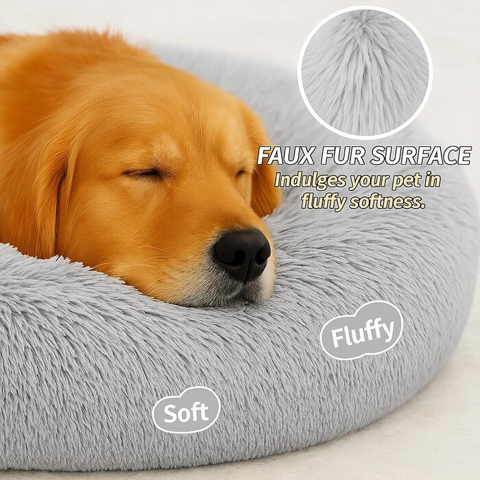 Крісло-лежанка для собак та котів Donut, плюшеве, зручне, 100x100x20 см, світло-сіре