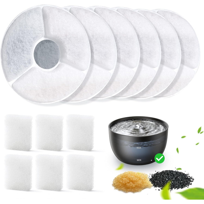 Фонтанчик для котів FEELNEEDY 3L з фільтром з активованого вугілля, миска з нержавіючої сталі, прозорий резервуар для води, чорний колір, аксесуари (6 фільтрів + 6 губок)