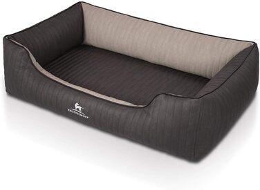 Ортопедичне собаче ліжко Knuffelwuff Outback XXL з лазерного стежчастого штучного шкіряного покриття, 120 x 85 см, чорний/сірий. Знімний чохол, легко мити, підходить для великих, середніх та маленьких собак. Розміри: 120 x 85 x 25 см