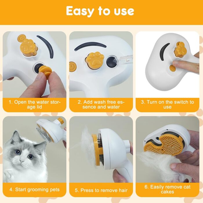 Турбощітка для грумінгу котів та собак 3-в-1: електрична, з парою та масажером. Підходить для котів та собак, забезпечує м'який догляд за шерстю.