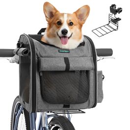 Корзина для собак на велосипед до 10 кг з L-подібним кріпленням Φ8см, складана корзина для велосипеда 4 в 1: рюкзак, сумка через плече, автокрісло, з м'якою подушкою, сітчастими вікнами та світловідбиваючими смугами