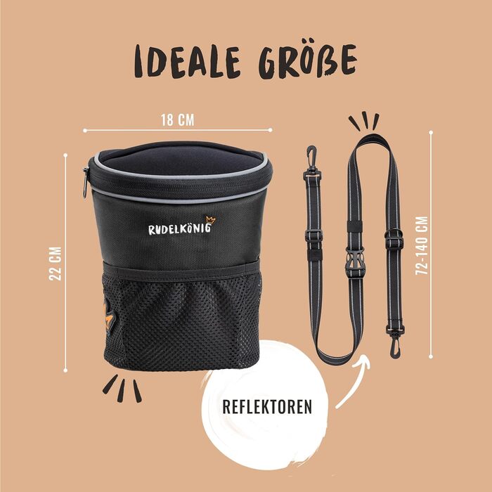 Сумка для ласощів для собак Rudelkönig - Практична сумка для прогулянок з собакою для дресирування - Фуршетний мішечок для собак з дозатором пакетів для вигулу (Basic, Чорний)