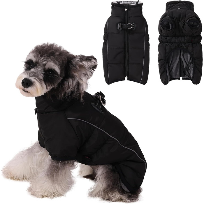 Зимовий теплий одяг для собак середніх порід: тепла жилетка з флісу, водонепроникний зимовий костюм, вітрозахисна куртка. Чорний колір.