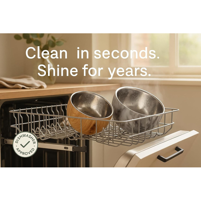 Німецький миска для собак Flamingo з нержавіючої сталі, 700 мл, Ø15,5 см, з подвійними стінками для тривалої свіжості, з антиковзким покриттям, придатна для миття в посудомийній машині, дерев'яна підставка Oase