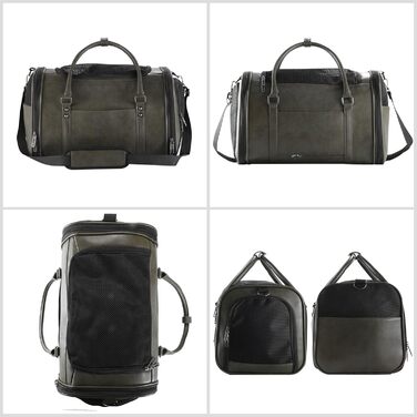 Сумка-переноска для тварин Johomviin: стильна сумка з екошкіри для собак та котів до 6,8 кг, схвалена авіакомпаніями, з дихаючою сіткою та плечовим ременем (зелена)