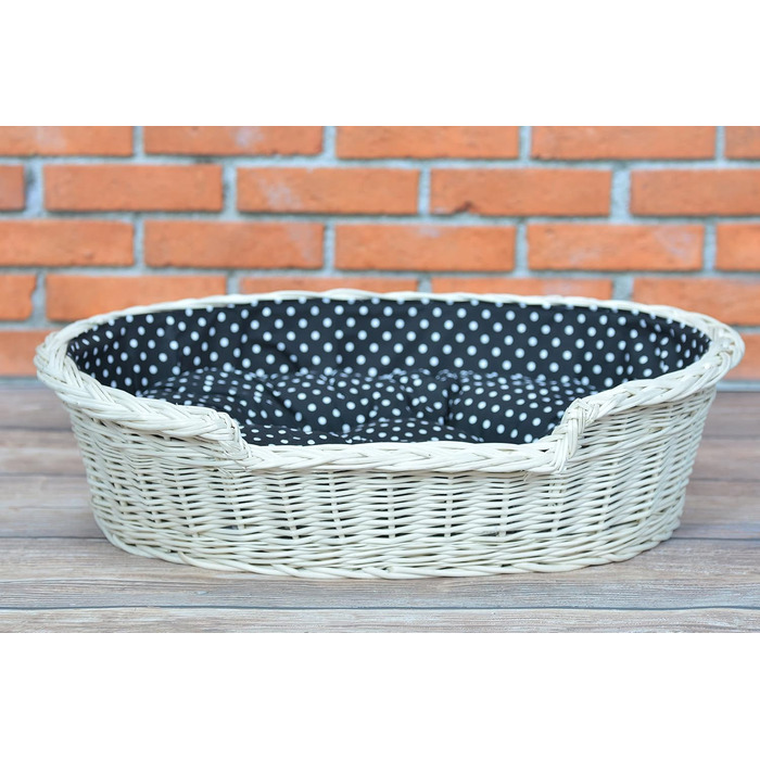 Плетений корзинка-ліжко для собак та котів з подушкою, 60 x 43 x 19 см, бежевий