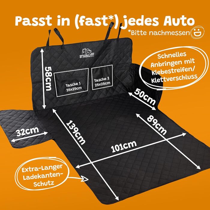 Захист для багажника автомобіля Miauff для собак – преміум-якість та сучасний дизайн. Водостійкий та стійкий до подряпин. Автомобільна ковдра для собак з кишенею, захисна килимок для багажника з захистом краю кузова (стежка)
