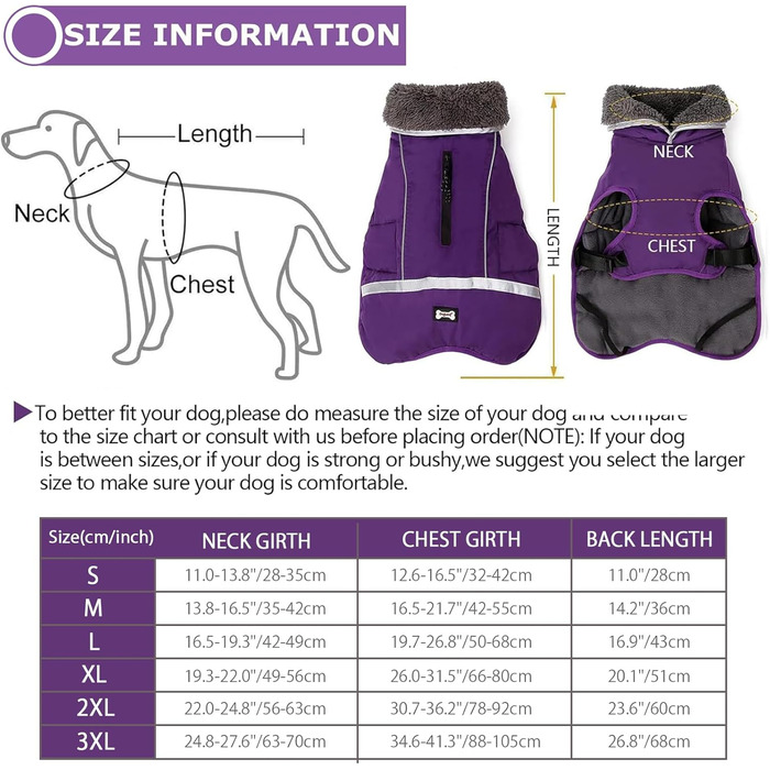 Зимовий одяг для собак QBLEEV: теплий куртка з захистом живота та коміром-стійкою, водонепроникний, для маленьких собак, фіолетовий, розмір S