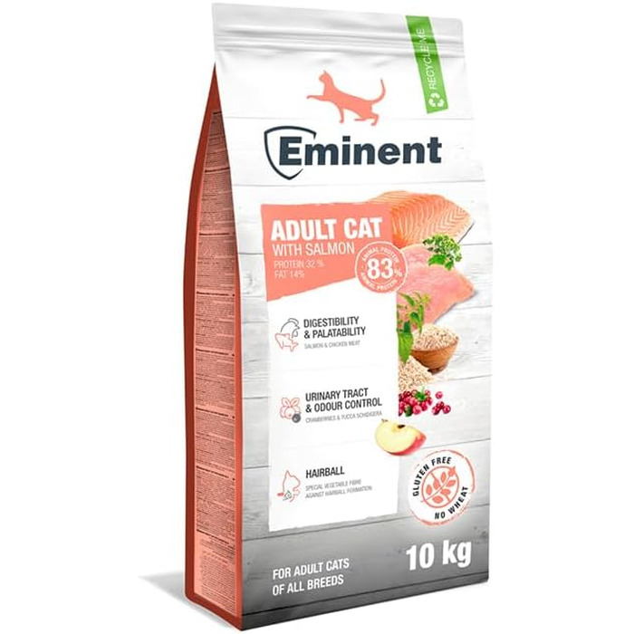 Сухий корм для дорослих котів Eminent Adult Salmon з лососем, безглютеновий, преміум-клас, 10 кг