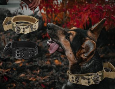 Тактичне нашийник для собак з ручкою та поводок, військовий нашийник з м'якою підкладкою з нейлону, регульований нашийник для середніх та великих собак (M, камуфляж)