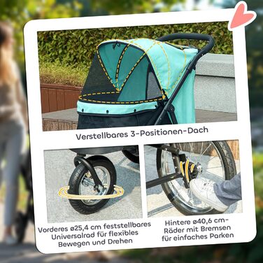 Візок для собак та котів PawHut, розкладний, до 10 кг, з великими колесами та підстилкою (Турквіс)