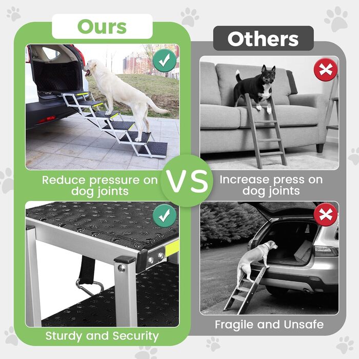 Сходинки для собак Robuster з 6-шарового алюмінію з тканини 1680D PVC – протиковзкі, легкі та портативні – ідеально підходять для авто, SUV, вантажівок – Чорний (106 x 80 x 43 см)