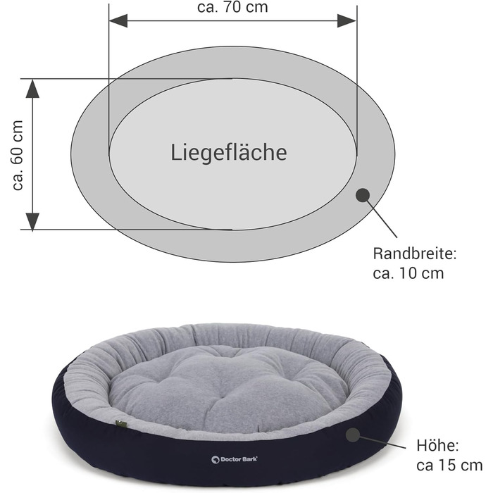 Кігтьовий будиночок для собак середніх порід Doctor Bark, м'яке кругле ліжко, плюшеве гніздо з двостороннім подушкою Fleece/Baumwolle - GreenLabel, колір: кобальт (L - 70x60 см)