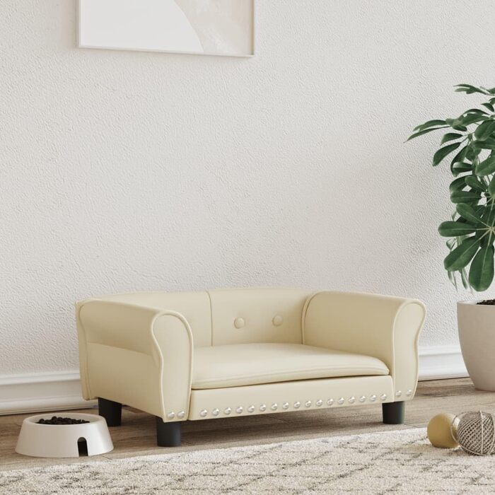 Софа для собак Festnight, ліжко для маленьких собак та котів, м'яка софа з штучної шкіри, 70x45x30 см (кремовий)