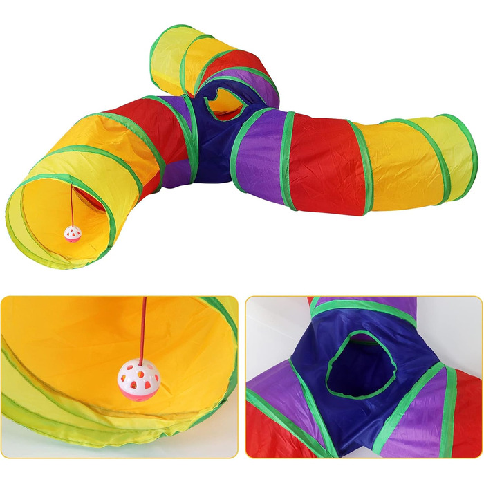 Туннель для котів Bemodst Regenbogen, S-подібний, ігровий, складаний, 3-х шляховий. Підходить для котів, кроликів, хом'яків, цуценят.