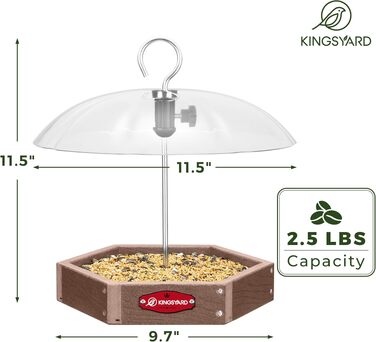 Годівниця для птахів Kingsyard підвісна для диких птахів, велика станція з регульованим дахом, металева платформа, перероблений пластик, садовий декор (коричнева)