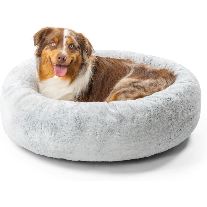 Кругла лежанка для собак та котів Sheri SnuggleSoft з штучного хутра кролика, Memory Foam, 58,4 x 58,4 см (діаметр), 76 x 76 x 20 см (розміри з бортиками), сірого кольору