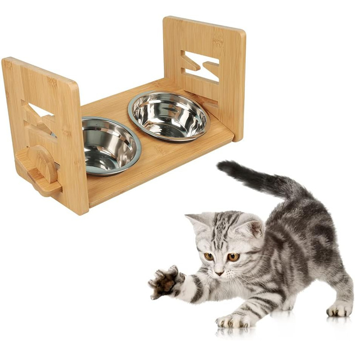 Підвищена годівниця для собак та котів з нержавіючої сталі, 2x1.8L, регульована висота, протиковзна, 40x18x19.5 см