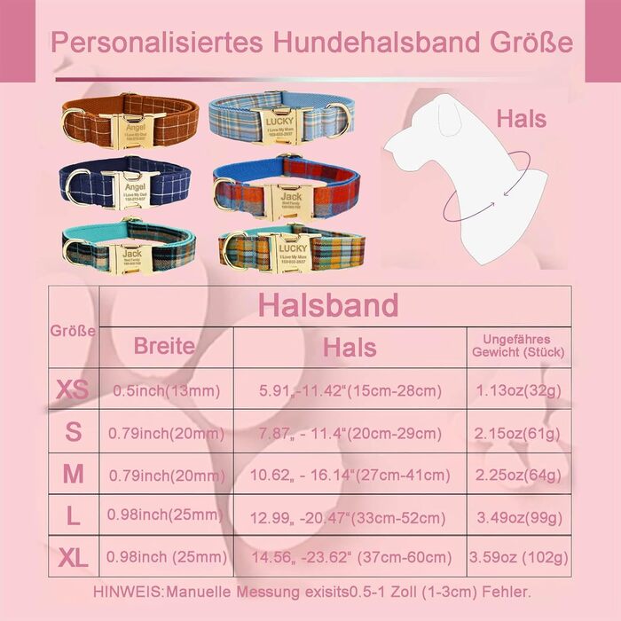 Персоналізоване собаче ошийник з металевою застібкою, двостороннє оксамитове ошийник з іменем та номером телефону, регульовані розміри для малих, середніх та великих собак (тартан)
