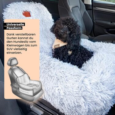 Автокрісло для собак Fluffy з ременем безпеки, чорне/біле, для малих, середніх і великих собак, знімний і праний чохол