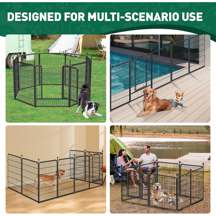 Металевий вольєр для собак на 8 панелей, 101,6 см, для великих, середніх та малих собак, з дверима, складаний, для вулиці