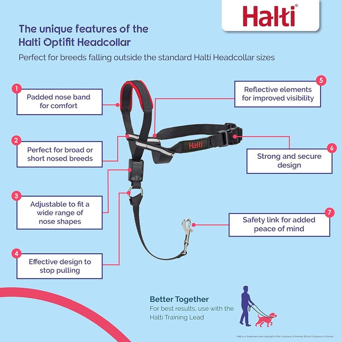 Намордник Halti Optifit і тренувальний повідок-комплект, стоп тяганню, великий розмір, чорний