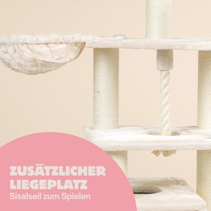 Дряпка для великих котів RHRQuality Cat Relax Plus з товстими сизалевими стовпами 12 см, кремова, з тунелем