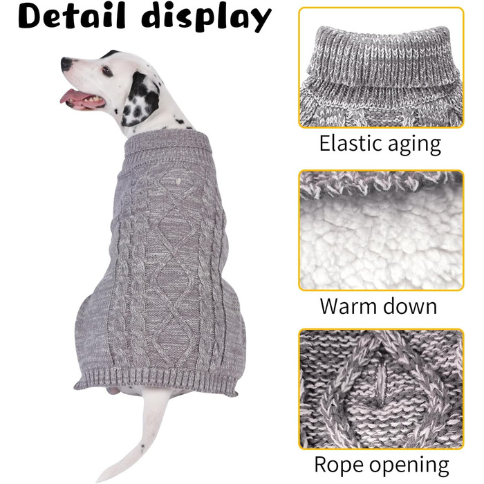 В'язаний пуловер для собак, теплий та м'який, для зими, цуценят та котів (S, M), сірий