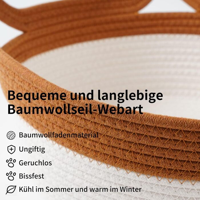Ручне ткане ліжко для котів Maisly з бавовняного шнура, дихаюче та стійке до подряпин, складане гніздо для котів, універсальний кошик для домашніх тварин з іграшкою для котів та маленьких собак до 10 кг