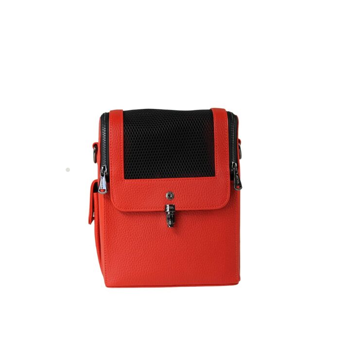 Сумка-переноска для собак MYXA Classi з знімною сіткою на даху та зовнішньою кишенею (Квітковий принт, червоний)