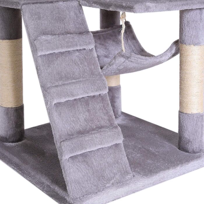 Дерево для котів Lionto з гамаком та тунелем, 133 см, з сизалевого мотузка та м'якого плюшу, з лежаками та печерами, підходить для котів будь-якого розміру, сірий