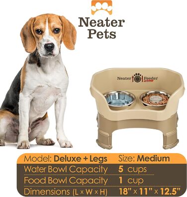 Neater Feeder Deluxe для середніх собак, миска Slow Feed 1 скл, поїлка з нерж. сталі 5 скл, регульована висота, піднята, захист від розливу, антиковзка