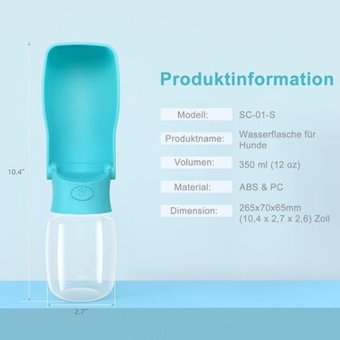 Водяна пляшка для собак на прогулянку 570мл або 350мл. Пляшка-поїльник для цуценят, малих, середніх та великих собак. Колір: блакитний