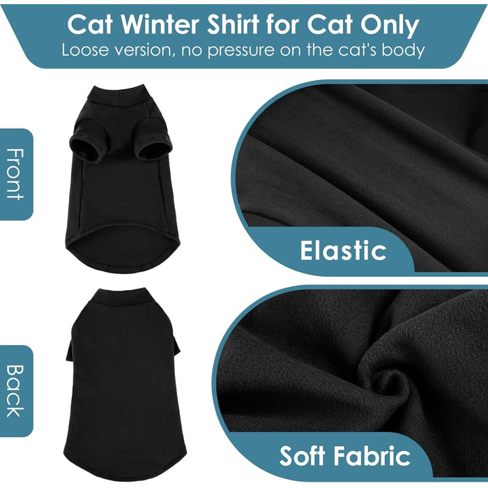 Пуловер з коміром-стійкою для котів AOFITEE, м'який пуловер для котів Sphynx без шерсті, теплий котячий пуловер з рукавами, флісовий зимовий піжамний костюм, для кошенят, S (середній, чорний)
