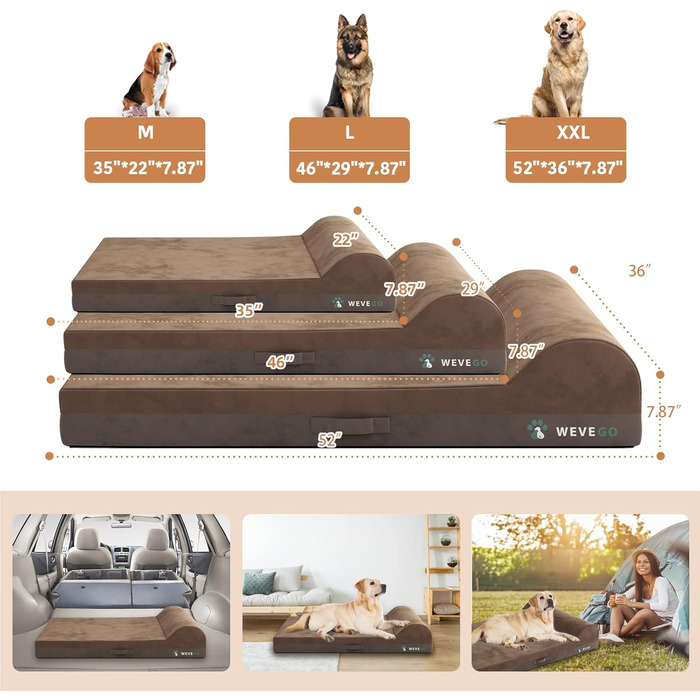 Ортопедичне ліжко для собак, велике ліжко з подушкою, товстий гель-мемфорний пінопласт, фланелева тканина, зносостійкий, водонепроникний чохол та знімний, пральний чохол з антиковзною основою (117 x 74 x 20 см, коричневий)