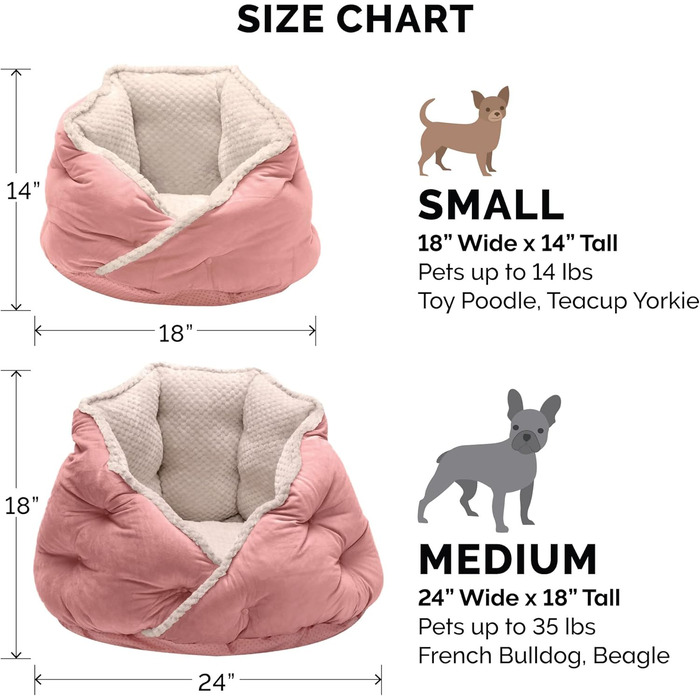 Ортопедичне ліжко для собак Furhaven, великих порід, кругле, знімний, пральний чохол, до 36,3 кг – Sherpa & Wildleder Snuggery – 111,8 см, ортопедична піна (Soft Pink, L 61 x B 61 x H 46 см, Calming Hug Nest)
