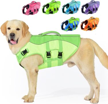 Жилет для плавання собак великий, безпечний жилет для собак, для плавання та катання на човнах, світловідбиваючий жилет для цуценят з високою плавучістю та ручкою для рятування, регульований розмір Large (Обхват грудей: 19.7-29.5 дюймів) (Large (Обхват гр