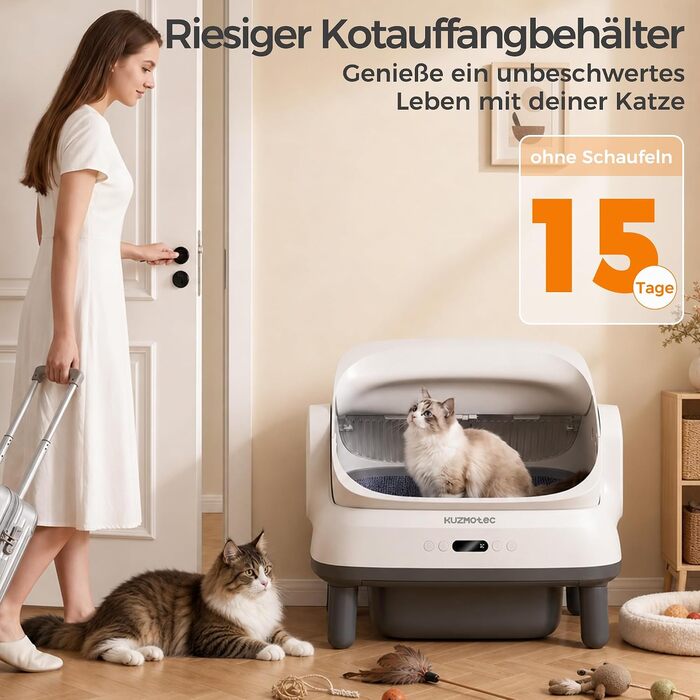 Самоочисний електричний лоток для котів XXXL (120л), розумний туалет для великих котів та багатокотячих домівок з керуванням через додаток, системою усунення запахів та 8-рівневим захистом (Білий)