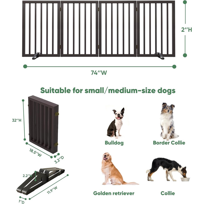 Захисне ґратка для собак з бамбука, перегородка для кімнати, 3 панелі, ширина 55