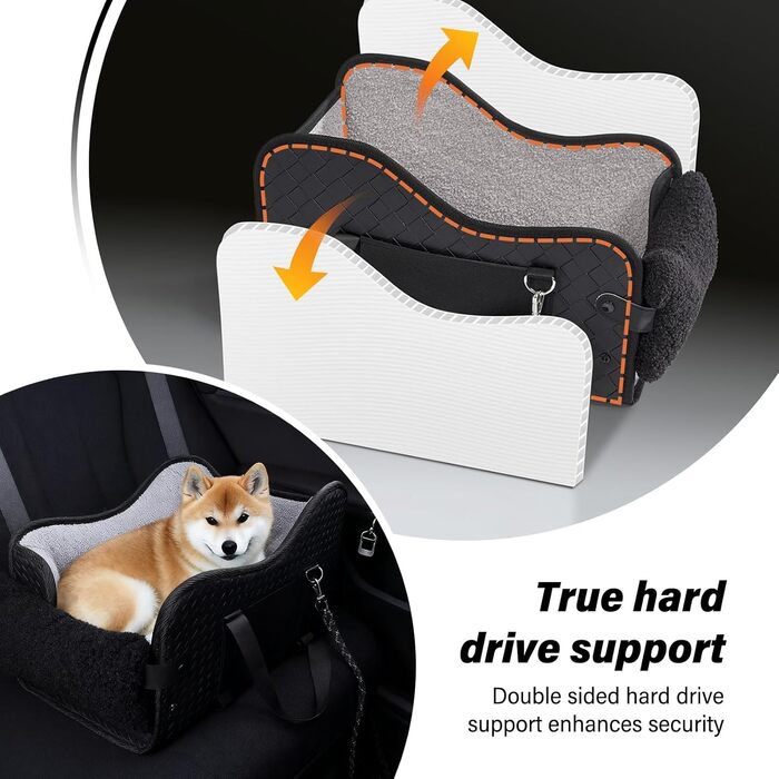 Автомобільний лежак для собак, середньорозмірних та маленьких, з ременями безпеки та регульованою подушкою