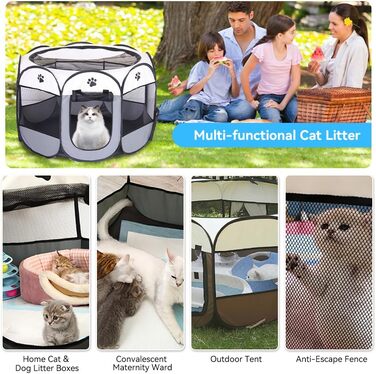 Вольєр для цуценят Dhqkqg, складаний вольєр для собак, 74x74x43 см, сірий. Підходить для собак, цуценят, котів та дрібних тварин.