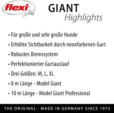 Рулетка Flexi Giant XL 8 м для великих і сильних собак, чорна/неонова жовта